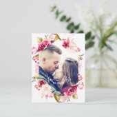 バーガンディ&赤面ピンク六角Save the Date Photo セーブザデート (スタンド正面)