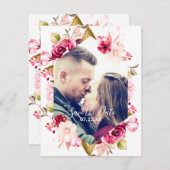 バーガンディ&赤面ピンク六角Save the Date Photo セーブザデート (正面/裏面)