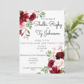 バーガンディ·赤面フローラ結婚式招待状 セーブザデート (スタンド正面)