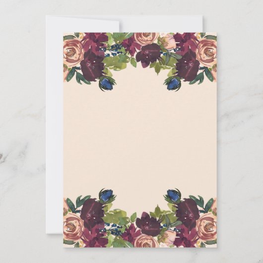 バーガンディ |赤面水彩フローラ聖体 招待状 (裏面)