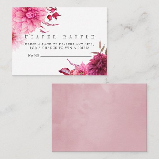 バーガンディ&赤面秋の赤ちゃんシャワーおむつラッフル エンクロージャーカード (正面/裏面)