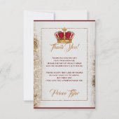 バーガンディ&金ゴールドクラウンベビーシャワーサンキューカード サンキューカード (正面)