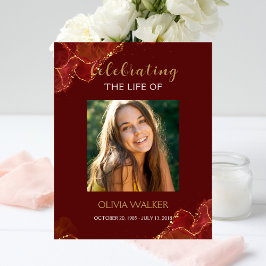 バーガンディ&金ゴールドグリーンリー葬儀ウェルカムサイン フォトプリント           