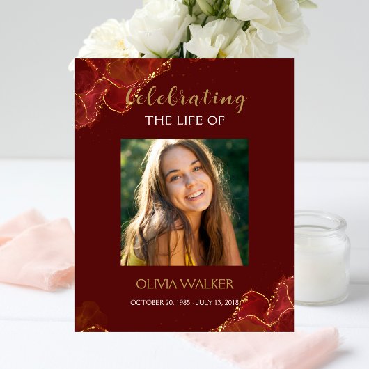 バーガンディ&金ゴールドグリーンリー葬儀ウェルカムサイン フォトプリント           