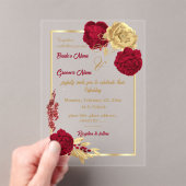 バーガンディ&金ゴールドフラワーエレガントな結婚式 アクリル招待状 (インサイチュ (ポータブル))