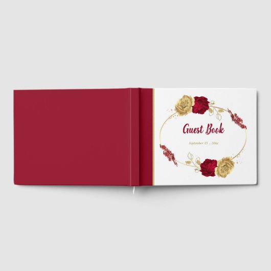 バーガンディ&金ゴールドフラワーエレガントな結婚式 ゲストブック (全面)