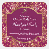 バーガンディ&金ゴールドホイルダマスク石鹸の化粧品ラベル2 スクエアシール (正面)