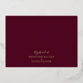 バーガンディ&金ゴールドモダン牡丹トイレベビーシャワー 箔招待状 (裏面)