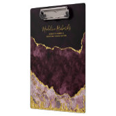 バーガンディ&金ゴールド水彩大理石アゲート金箔 クリップボード (左)