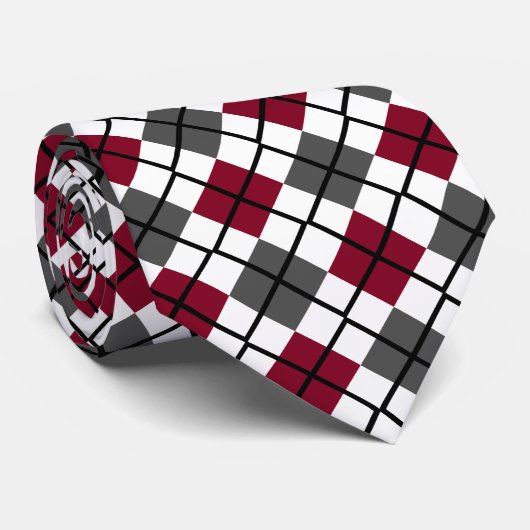 バーガンディ、黒、灰色、白くアーガイル柄のなプリントのネクタイ ネクタイ (ロール)
