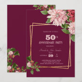 バーガンディ 50周年 | 誕生日 | 結婚式 招待状 (正面/裏面)