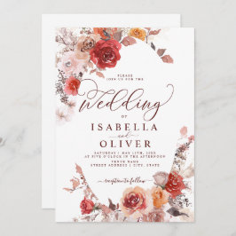 バーガンディ・ burnt orange ボホテラクッタの結婚式招待状 招待状