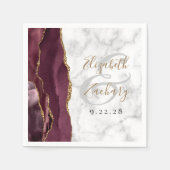 バーガンディAgate大理石金ゴールド結婚スクリプト スタンダードカクテルナプキン (正面)