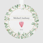 バーガンディFirst Noel Christmas Greeneryベビー写真 オーナメント (裏面)