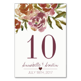 バーガンディMarsalaの秋の花の結婚式のテーブルカード テーブルナンバー
