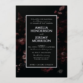 バーガンディMoodyフローラと詳細 箔招待状