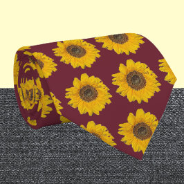 バーガンディno2のひまわり ネクタイ