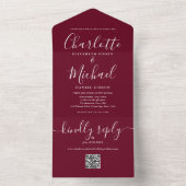 バーガンディQRコードスクリプトミニマル結婚リスト オールインワン招待状 (内側)