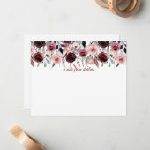 バーガンデエレガントィとピンクの水彩バラ| ノートカード (正面/裏面インサイチュ)