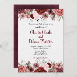 バーガンデ素朴ィ水色フローラ 招待状