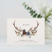 バーガンデ素朴ィ海軍フローラ植物婚の出欠 エンクロージャーカード (スタンド正面)