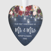 バーガンデ素朴ィ·フローラ·ジャーがクリスマス·ブルーを点灯 オーナメント (正面)