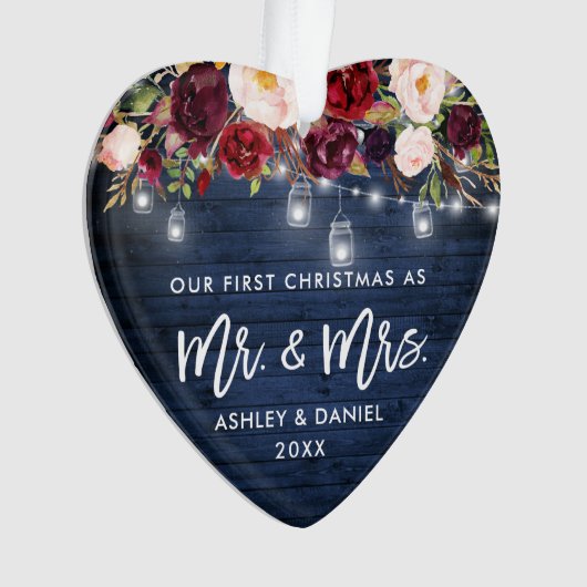 バーガンデ素朴ィ·フローラ·ジャーがクリスマス·ブルーを点灯 オーナメント (正面)