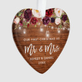 バーガンデ素朴ィ·フローラ·ジャー·ライト·初めてのクリスマス オーナメント (正面)