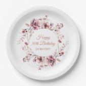 バーガンパーソナライズされたディーピンクフローラ30歳の誕生日 ペーパープレート (正面)