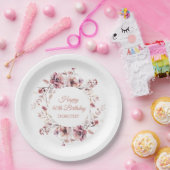 バーガンパーソナライズされたディーピンクフローラ40歳の誕生日 ペーパープレート (パーティー)