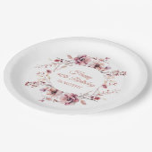 バーガンパーソナライズされたディーピンクフローラ40歳の誕生日 ペーパープレート (アングル)