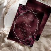 バーガンフェイクディ箔シルバーフレーム結婚フローラ 招待状