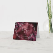 バーガンフェイクディ箔フローラシルバー幾何結婚の サンキューカード (正面)