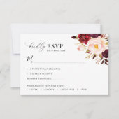 バーガンモダンディと赤面フローラウェディングRSVPカード サンキューカード (正面)