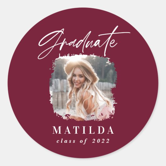 バーガンモダンディの台本の写真エレガント卒業 ラウンドシール (正面)