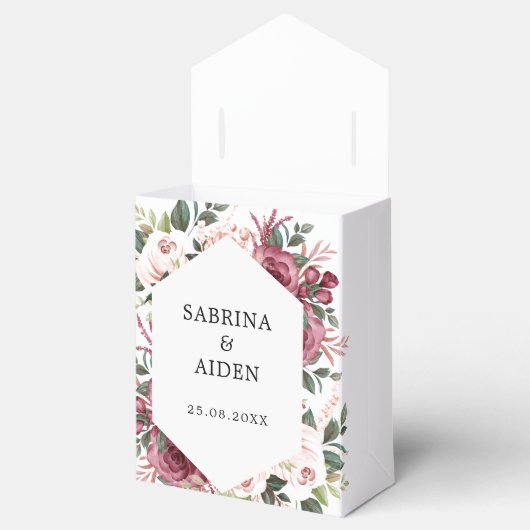 バーガンモダンディアイボリークリームピンクフローラズ結婚 フェイバーボックス (オープン)
