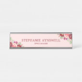 バーガンモダンディ赤面ピンクフローラ水彩 デスクネームプレート (正面)