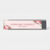 バーガンモダンディ赤面ピンクフローラ水彩 デスクネームプレート (正面)