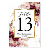 バーガンモダンディ赤面ピンクフローラ&金ゴールドフレーム テーブルナンバー (裏面)