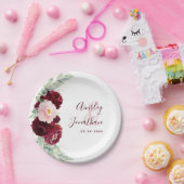 バーガンモダンディ赤面フローラグ結婚レリー ペーパープレート (パーティー)