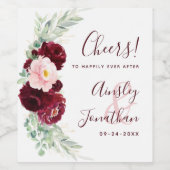 バーガンモダンディ赤面フローラグ結婚レリー ワインラベル (シングルラベル)