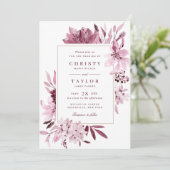 バーガンモダンディ赤面水彩フローラ結婚ズ 招待状 (スタンド正面)