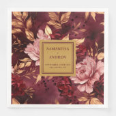 バーガンモダンディ赤面金ゴールド結婚ズ紙ナプキンス (正面)