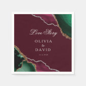 バーガンモダンディ金ゴールドアゲートエメラルドグリーン結婚ズ スタンダードカクテルナプキン (正面)