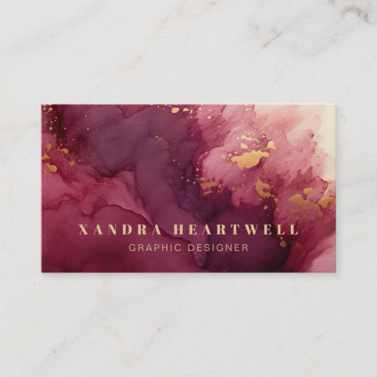 バーガンモダンディ金ゴールド水彩抽象芸術QRコード 名刺 (正面)