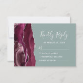 バーガンモダンディ銀アゲートセージ結婚グリーン 出欠カード (正面)