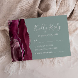 バーガンモダンディ銀アゲートセージ結婚グリーン 出欠カード