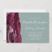 バーガンモダンディ銀アゲートセージ結婚グリーン 招待状 (正面)