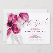 バーガンユニークディ水カラーフローラベビーガールシャワー 招待状 (正面)