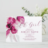 バーガンユニークディ水カラーフローラベビーガールシャワー 招待状 (スタンド正面)